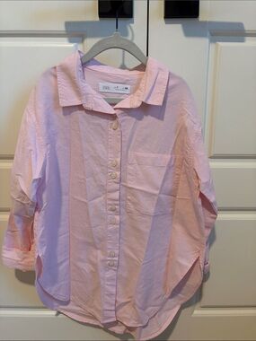 Zara Light Pink Button-Down Shirt for girls.
